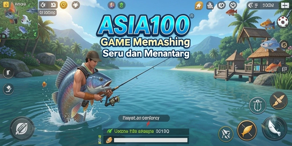 Screenshot gameplay ASIA100 dengan pemandangan indah dan ikan yang beragam.