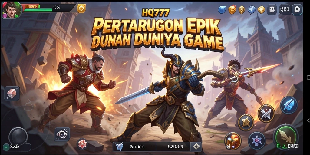Tangkapan layar gameplay HQ777 yang menunjukkan aksi pertarungan yang intens.