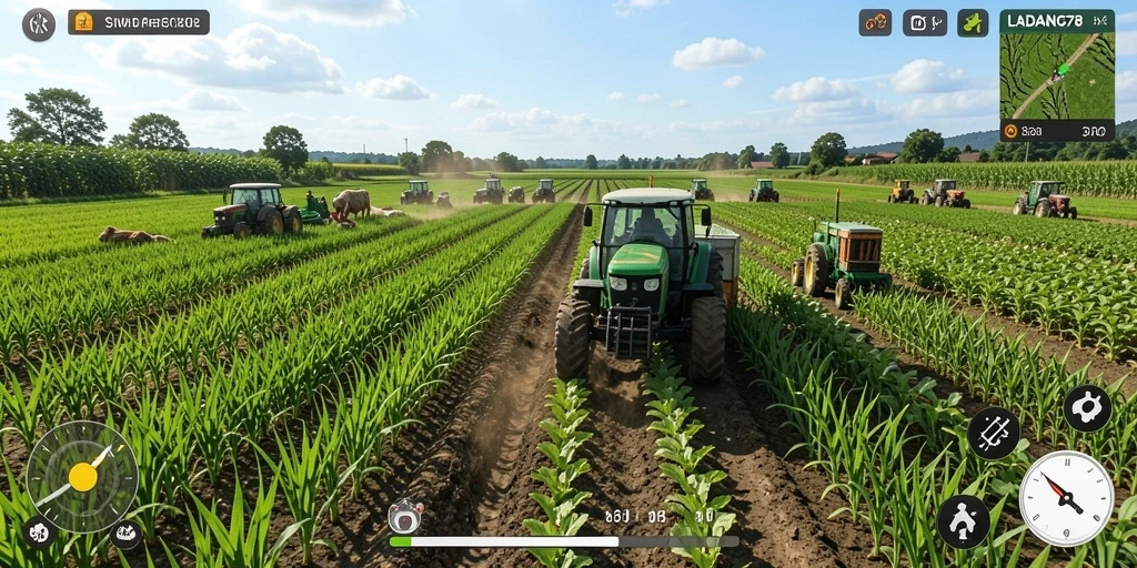 Screenshot LADANG78 menampilkan aksi seru bertani dan merawat hewan.